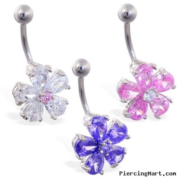 Jeweled flower belly ring