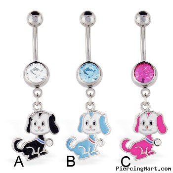 Belly ring with dangling puppy dog