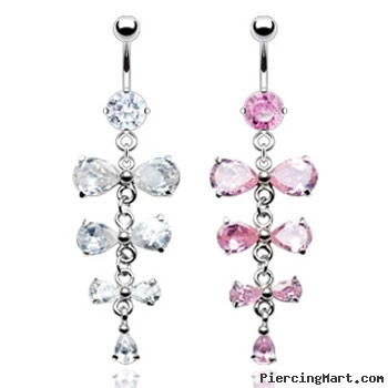 Belly ring with multi dangling jeweled bows