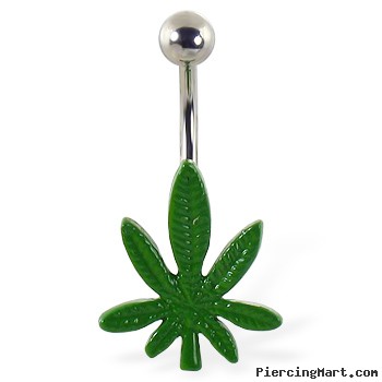 Green pot leaf belly ring