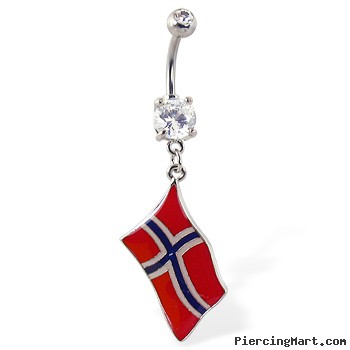 Belly ring with dangling Norwegian flag