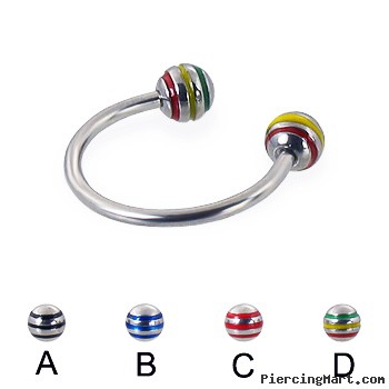 Circular barbell with epoxy striped balls, 16 ga