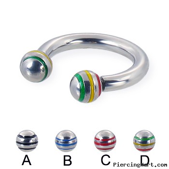 Circular barbell with epoxy striped balls, 10 ga