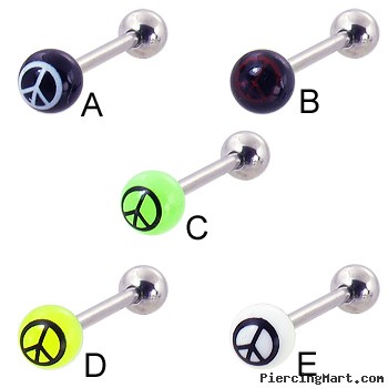 Straight barbell with peace sign logo, 14 ga