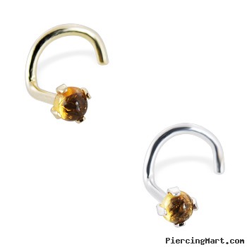 14K Gold Nose Screw with 2mm Round Cabochon Citrine