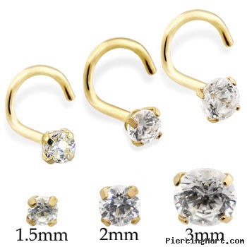 14K Gold Nose Screw With Round CZ