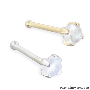 14K Gold Nose Bone with 2mm Round Cabochon Moonstone