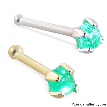 14K Gold Nose Bone with 2mm Round Cabochon Emerald