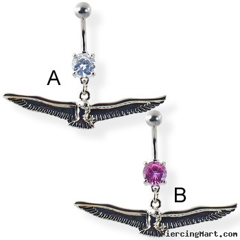 Navel ring with dangling bird with long wings