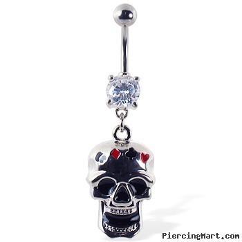 Navel ring with dangling skull with suits