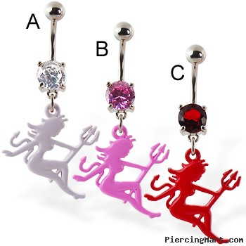 Navel ring with dangling devil woman