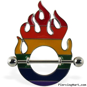 Rainbow flame nipple shield, 14 ga