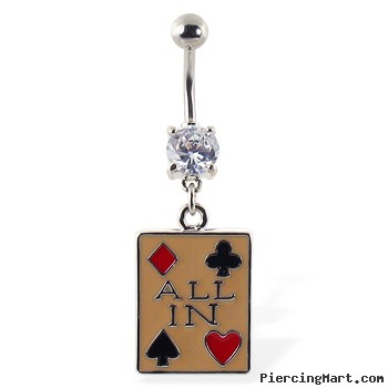 Gambling navel ring with suits and "ALL IN"