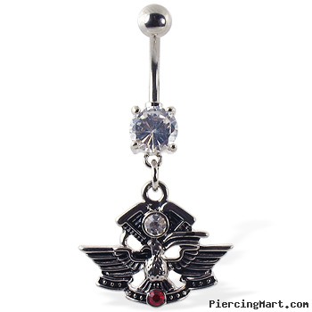 Navel ring with dangling eagle logo