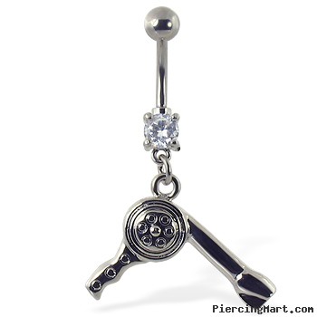 Navel ring with dangling hair dryer