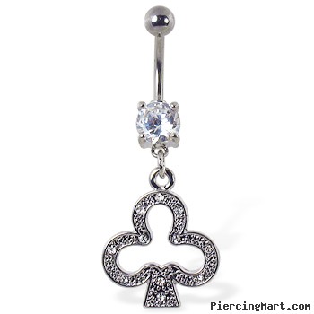 Navel ring with dangling jeweled club