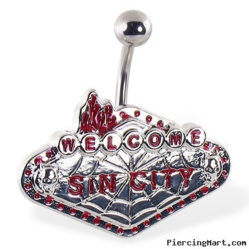 Navel ring with "Welcome to Sin City"