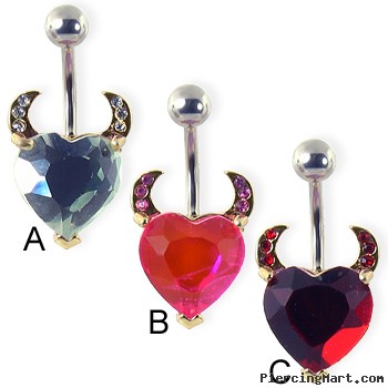 Navel ring with heart and devil horns