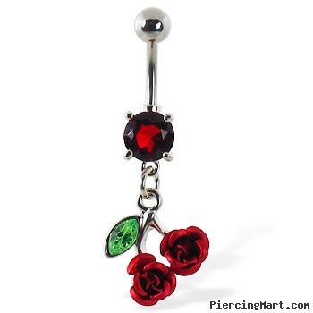 Navel ring with dangling rose cherries