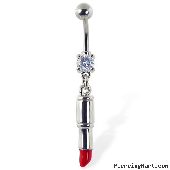 Navel ring with dangling lipstick