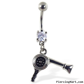 Navel ring with dangling hair dryer