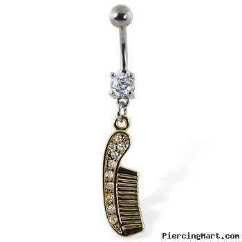 Navel ring with dangling yellow comb with gems