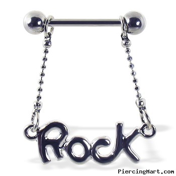 Nipple ring with dangling "ROCK"