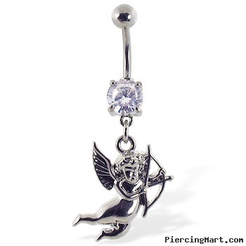 Navel ring with dangling cupid