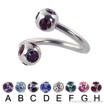 multi gem ball spiral barbell, 12 ga