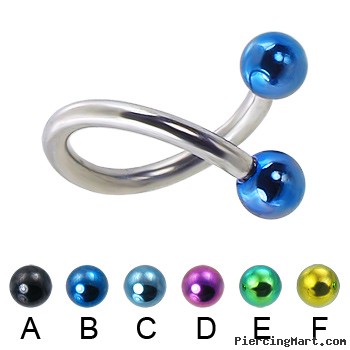 Twisted barbell with colored balls, 12 ga