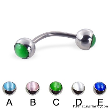 Curved barbell with cat eye balls, 16 ga