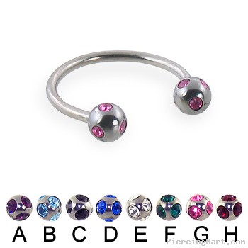 multi gem ball circular barbell, 16 ga