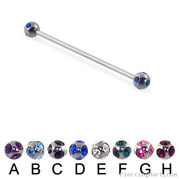 Multi Gem Ball Long Barbell (Industrial Barbell), 16 Ga