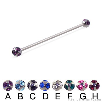 multi gem ball long barbell (industrial barbell), 14 ga