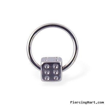 Captive bead ring with dice ball, 16 ga