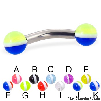 Curved barbell with striped balls, 10 ga