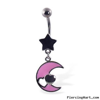 Belly button ring with star and dangling moon and heart