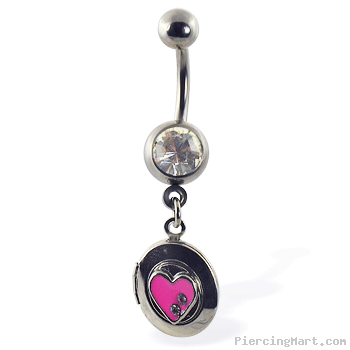 Belly ring with dangling locket and heart