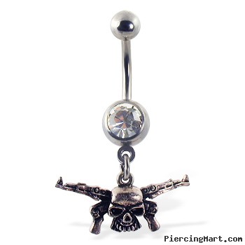 Skull and guns belly ring