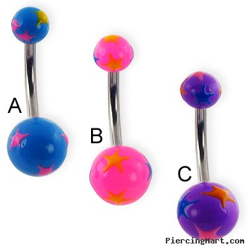 Belly ring with multicolor stars