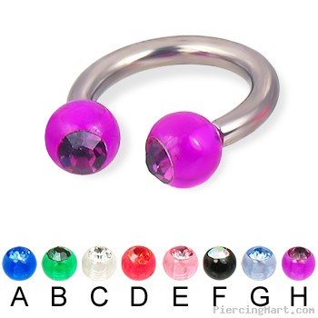 Acrylic jeweled ball titanium circular barbell, 10 ga
