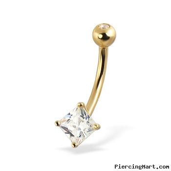 14K Yellow Gold Belly Button Ring with Square Gem