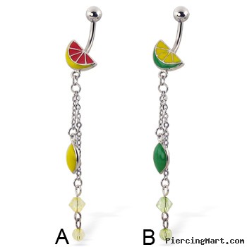 Enamel colored citrus navel ring with beads and dangles