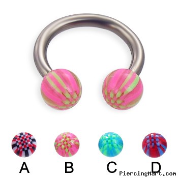 Titanium circular barbell with acrylic checkered balls, 12 ga