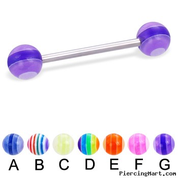 Straight barbell with acrylic layered balls, 16 ga