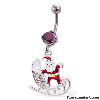 Santa with Sled Christmas Belly Button Ring