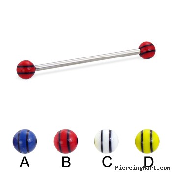 Long barbell (industrial barbell) with double striped balls, 12 ga