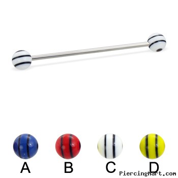 Long barbell (industrial barbell) with double striped balls, 14 ga