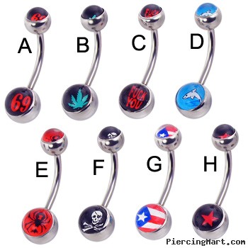 Double logo belly button ring