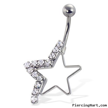 Half-jeweled hollow star navel ring